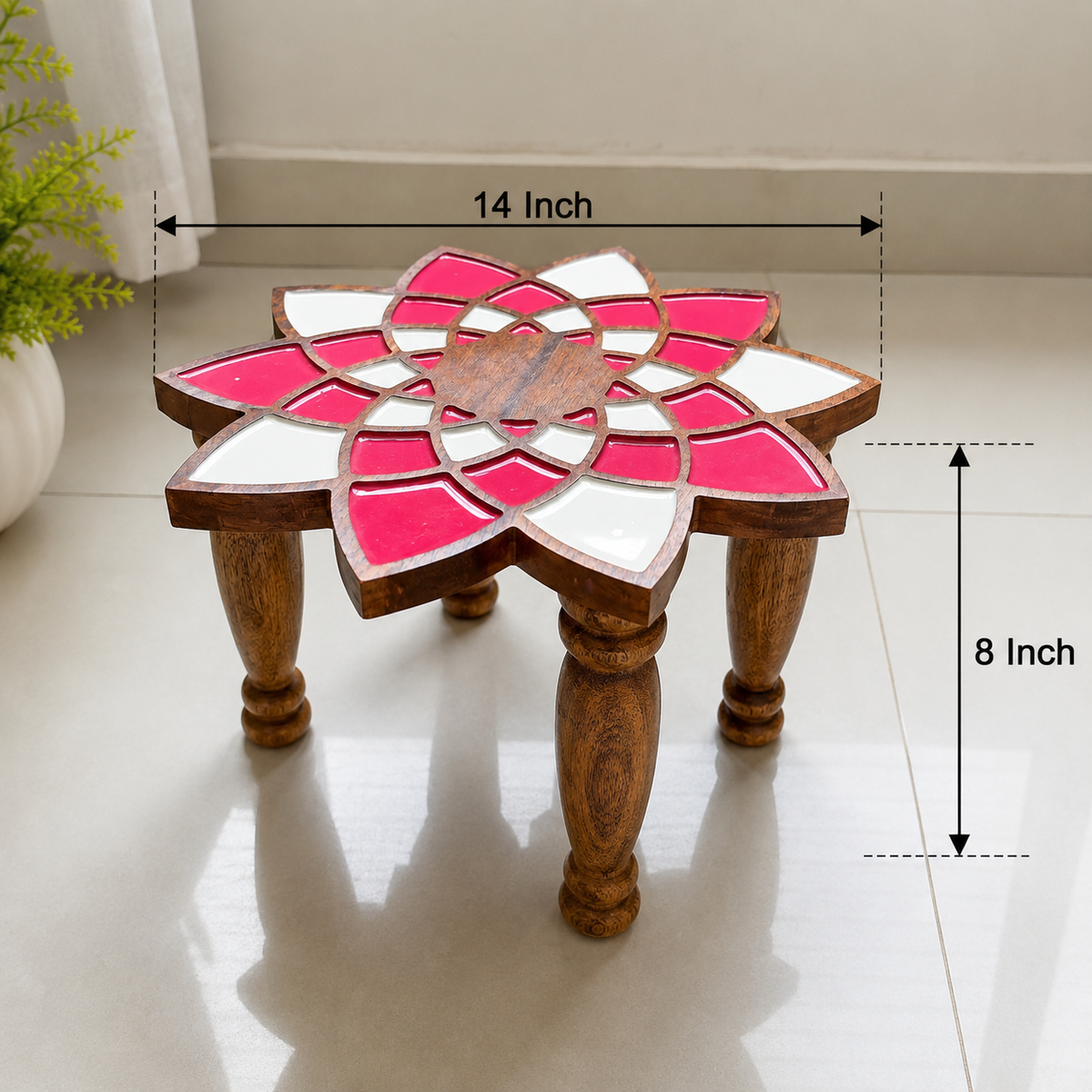 Handcrafted Lotus Wooden Pooja Chowki