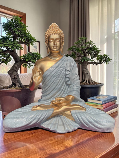 Silver Gold Serenity Blessing Buddha Sculpture
