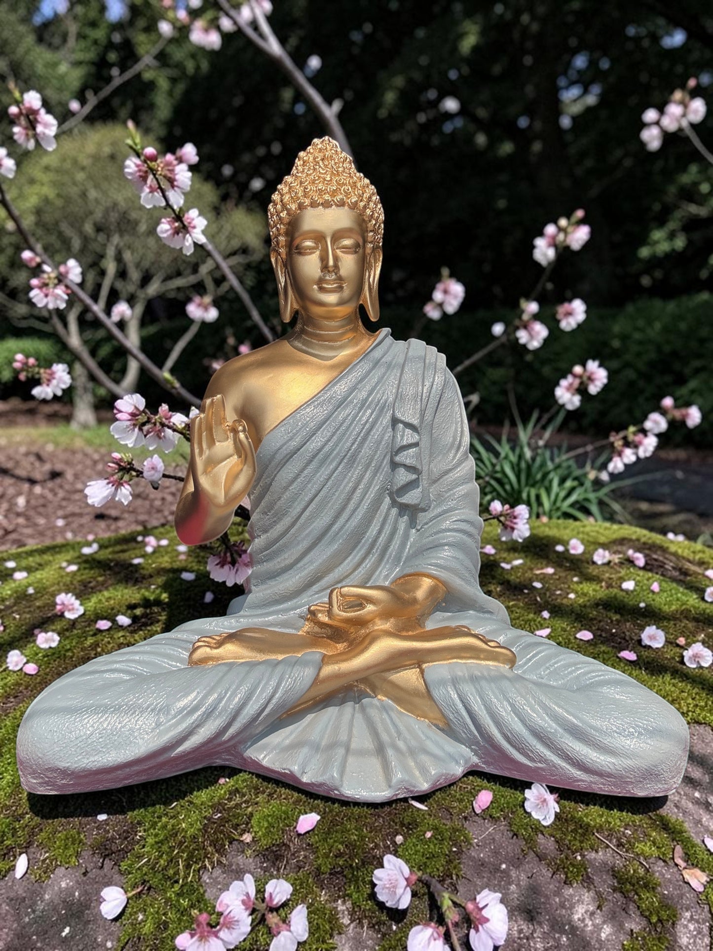 Silver Gold Serenity Blessing Buddha Sculpture