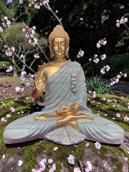 Silver Gold Serenity Blessing Buddha Sculpture