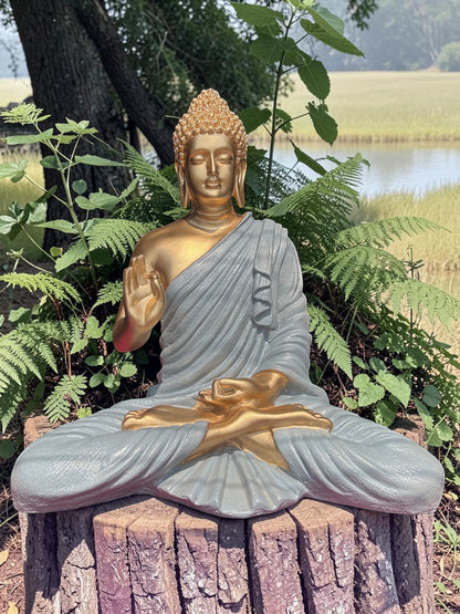 Silver Gold Serenity Blessing Buddha Sculpture