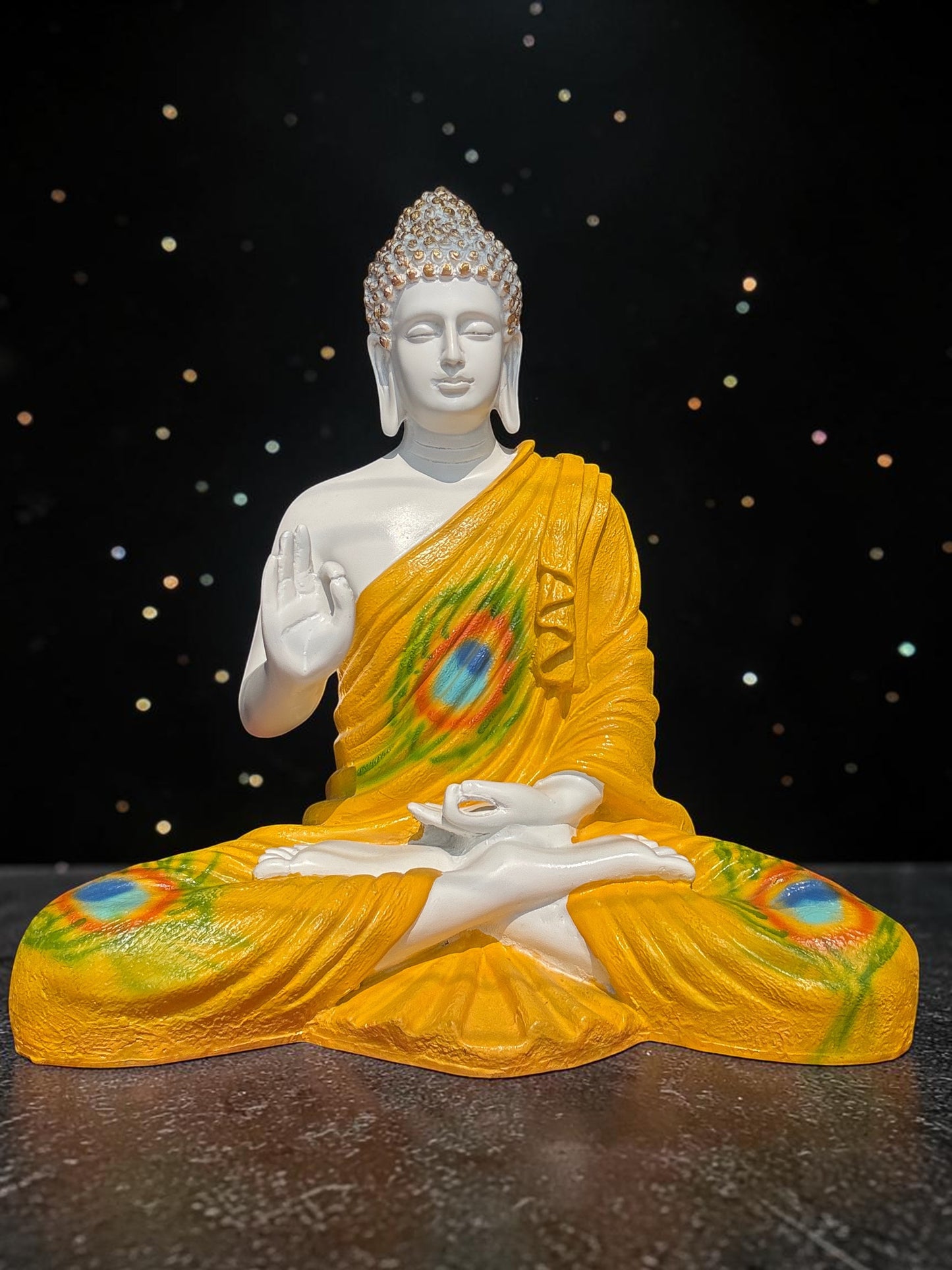 Golden Peacock Serenity Blessing Buddha Sculpture