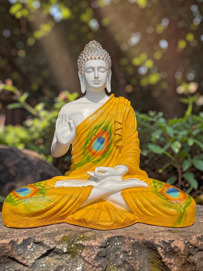 Golden Peacock Serenity Blessing Buddha Sculpture