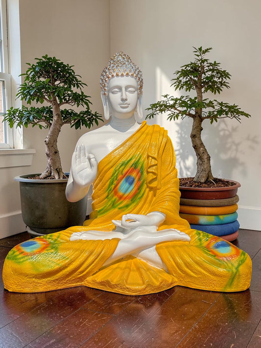 Golden Peacock Serenity Blessing Buddha Sculpture