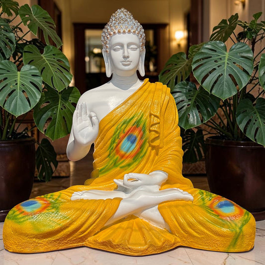Golden Peacock Serenity Blessing Buddha Sculpture