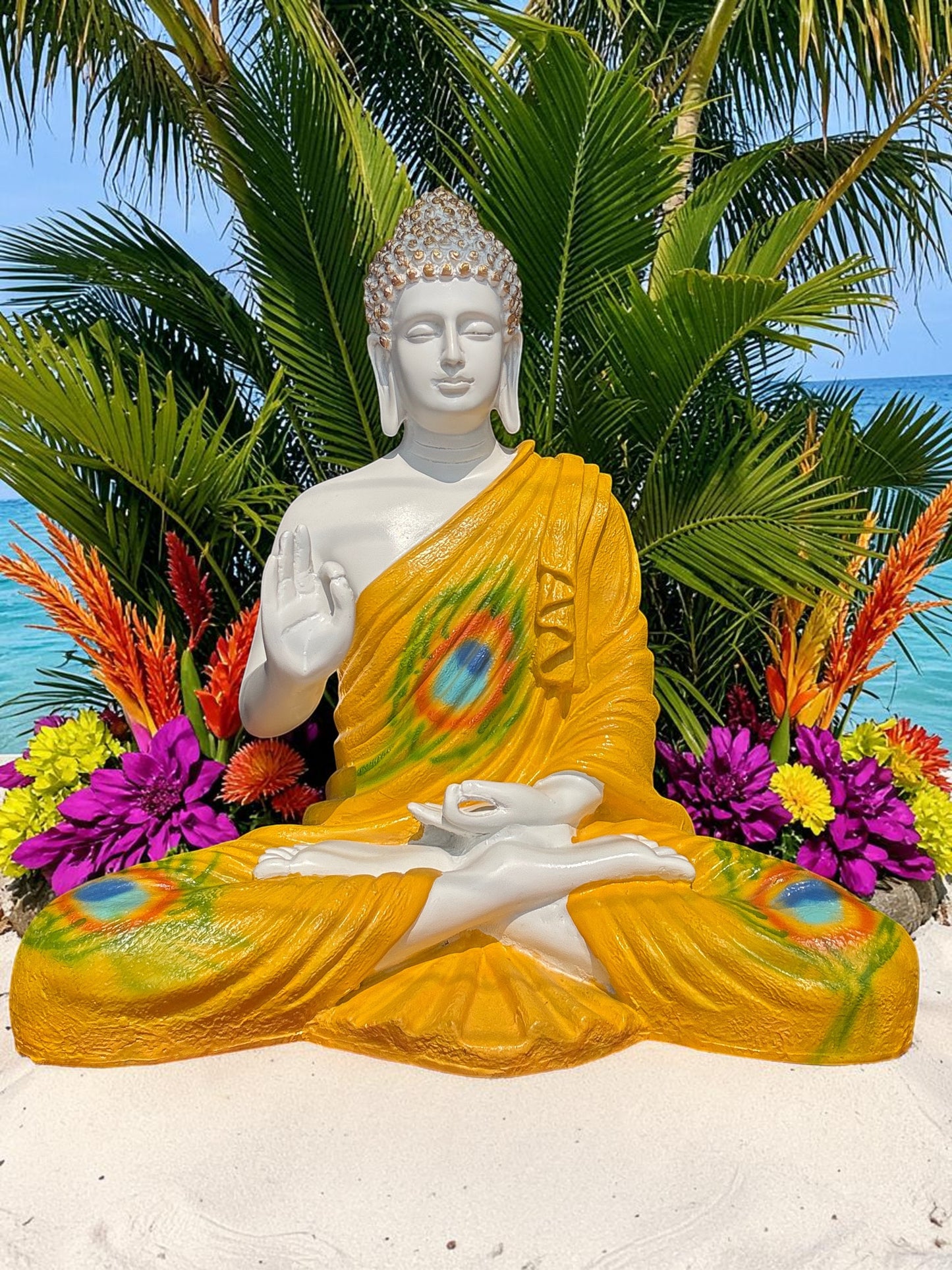 Golden Peacock Serenity Blessing Buddha Sculpture