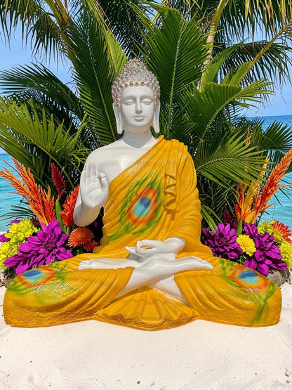 Golden Peacock Serenity Blessing Buddha Sculpture