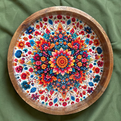 Floral Design Wooden Side Table