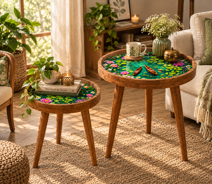 Lotus Pond  Design Wooden Side Table