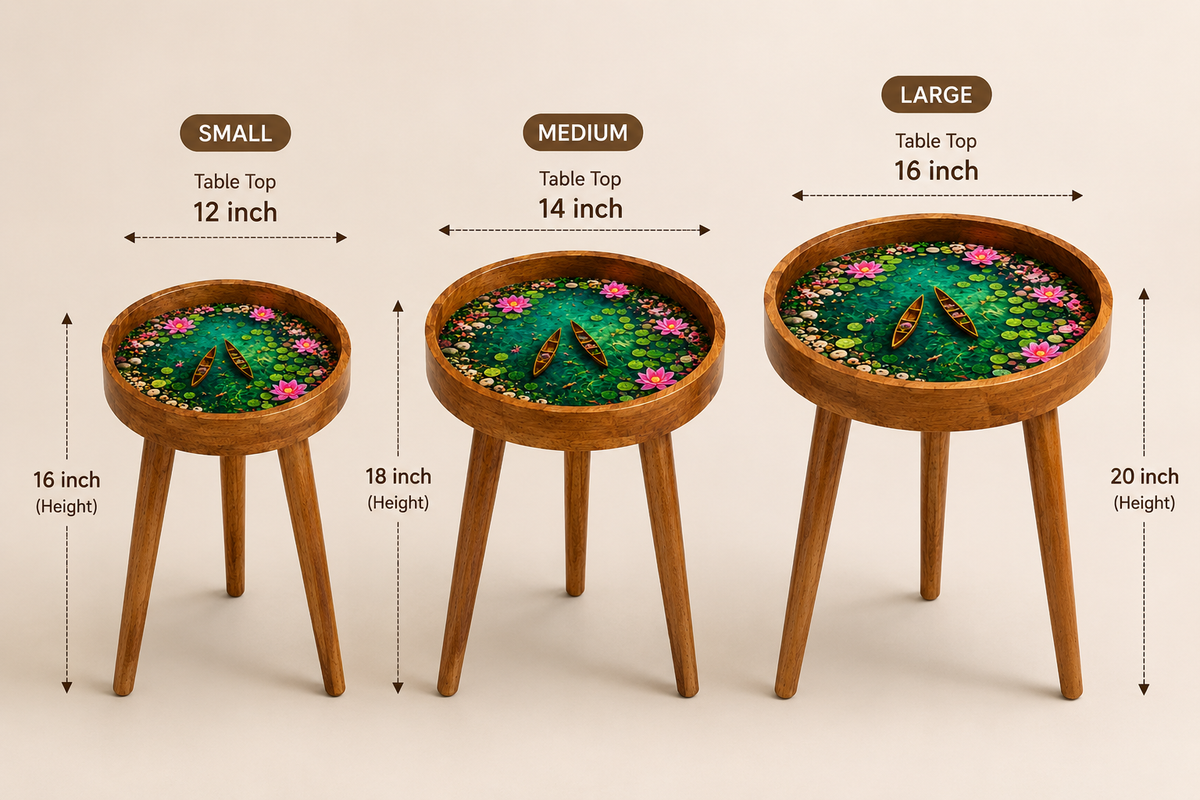 Lotus Pond  Design Wooden Side Table
