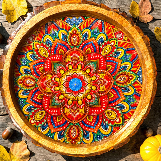 Mandala Art Natural Bark Edge Trays - Snabb Crafts