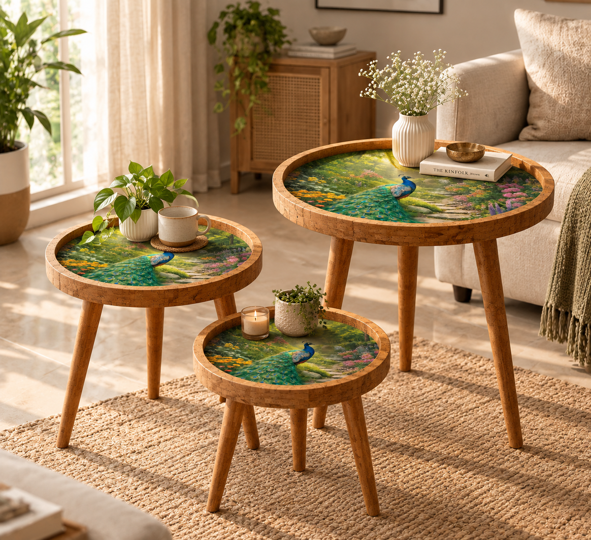 Peacock Design Wooden Side Table