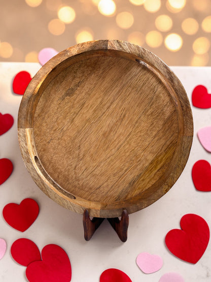 Classic Wooden Round Tray with Handle