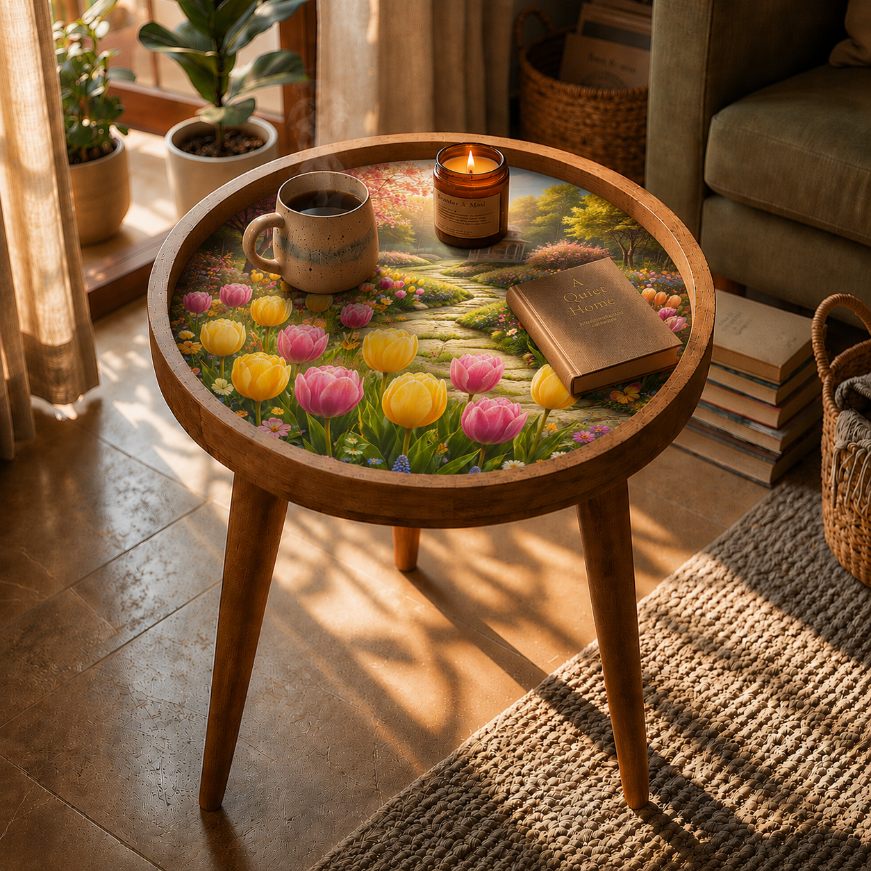 Tulip Garden Design Wooden Side Table