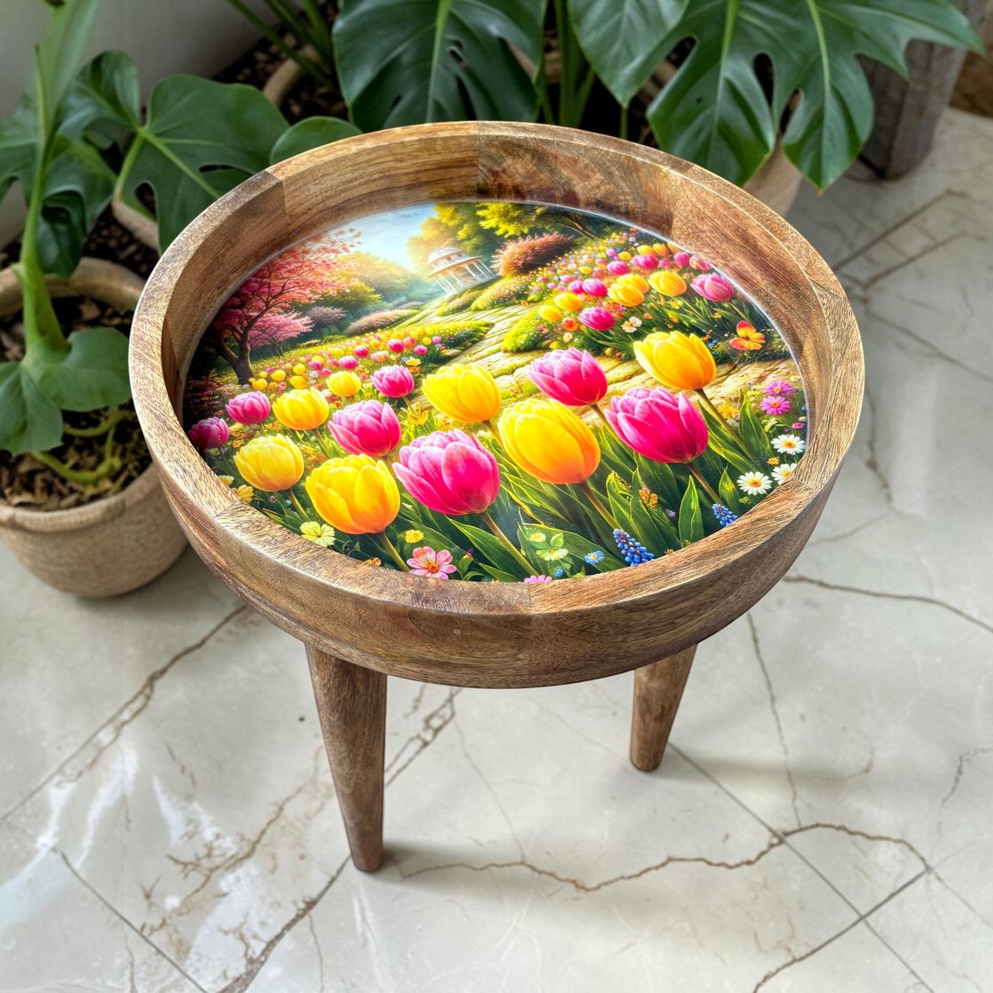 Tulip Garden Design Wooden Side Table