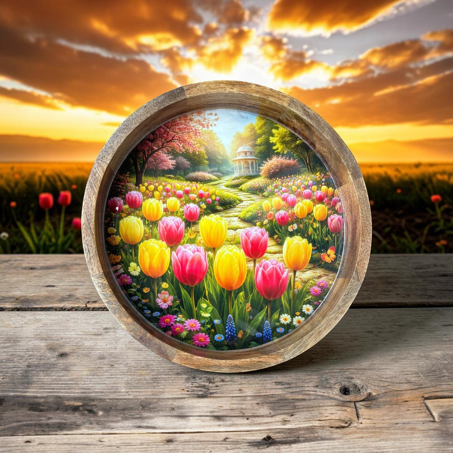 Tulip Garden Design Wooden Side Table