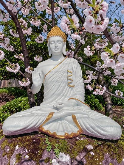 Ivory Radiance Blessing Buddha Sculpture