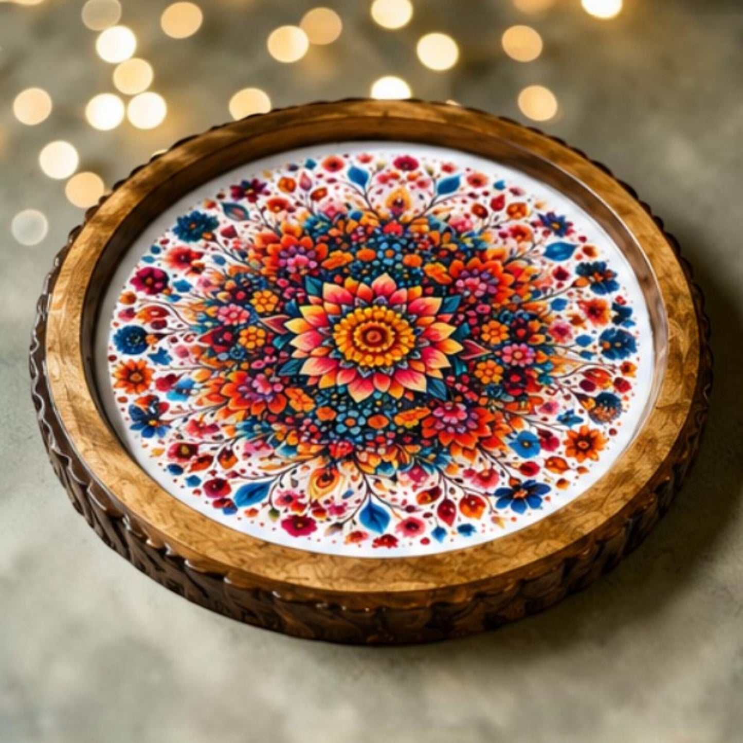 Floral Design Wooden Side Table