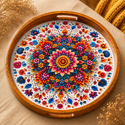 Floral Design Wooden Side Table