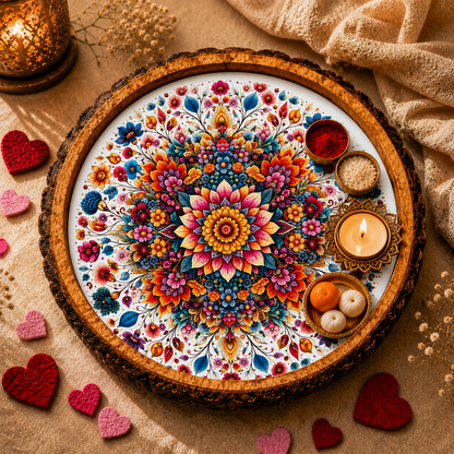 Floral Design Wooden Side Table