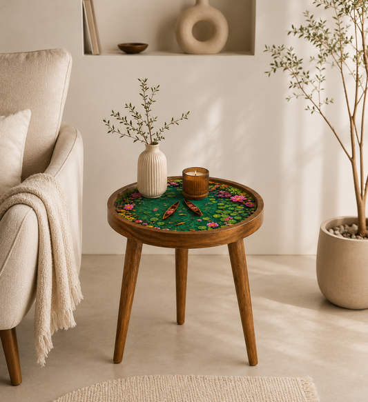 Lotus Pond  Design Wooden Side Table
