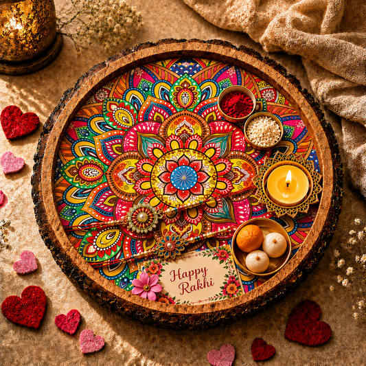 Mandala Art Natural Bark Edge Trays