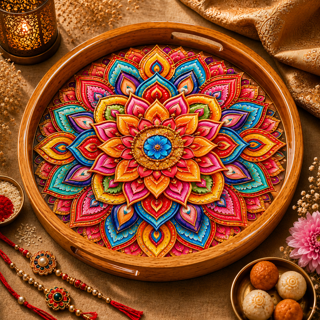 Mandala Art Natural Bark Edge Trays
