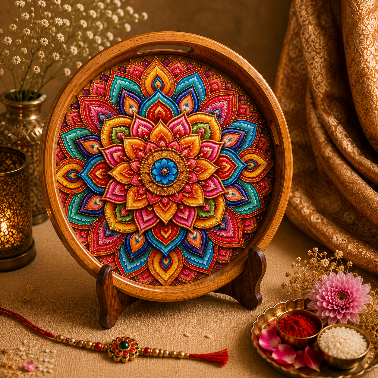 Mandala Art Natural Bark Edge Trays