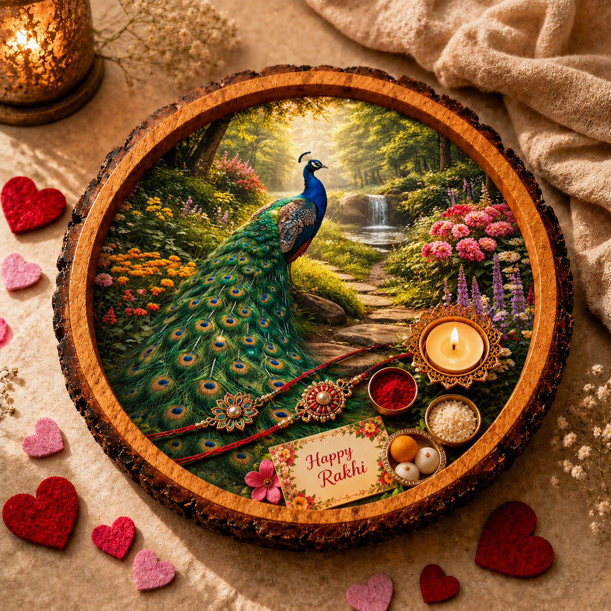 Peacock Design Wooden Side Table