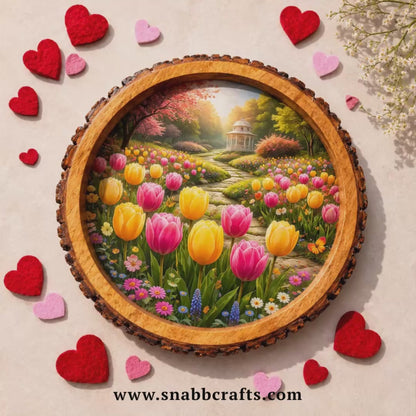 Tulip Garden Design Wooden Side Table