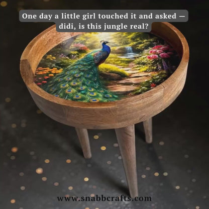 Peacock Design Wooden Side Table