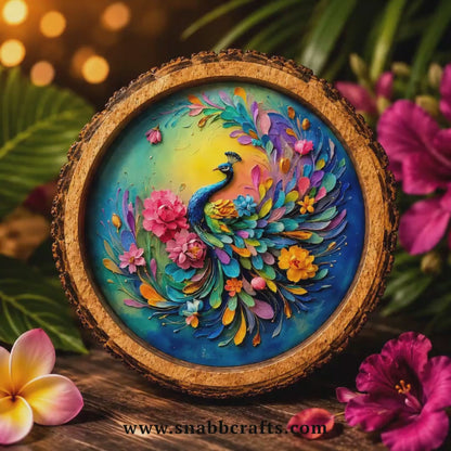 Rainbow Peacock Design Wooden Side Table