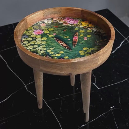 Lotus Pond  Design Wooden Side Table