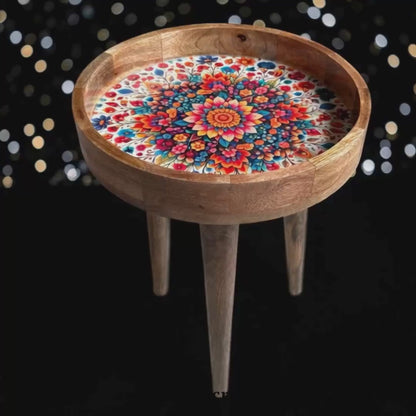 Floral Design Wooden Side Table