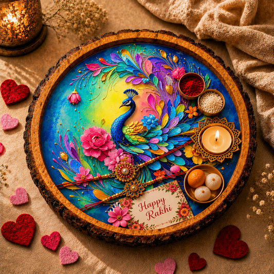 Rainbow Peacock Natural Bark Edge Trays