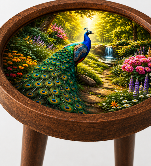 Peacock Design Wooden Side Table