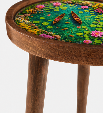 Lotus Pond  Design Wooden Side Table