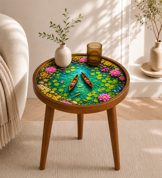 Lotus Pond  Design Wooden Side Table