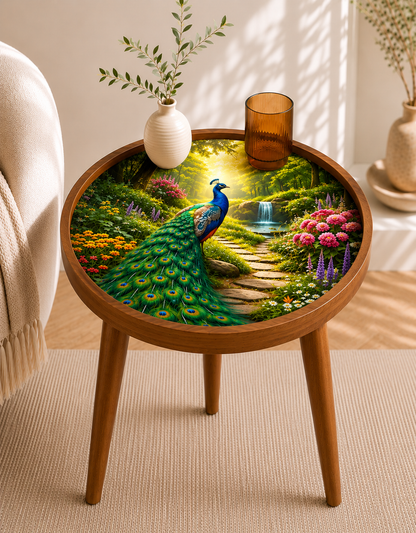 Peacock Garden Wooden Serving Tray with Handle